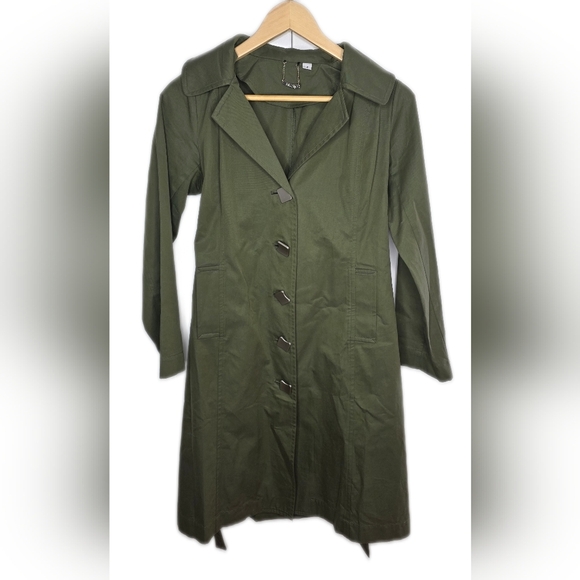 Blue Sky Waxed Cotton Forest Green Coat. Button Down, Belted, Small, - Picture 12 of 14